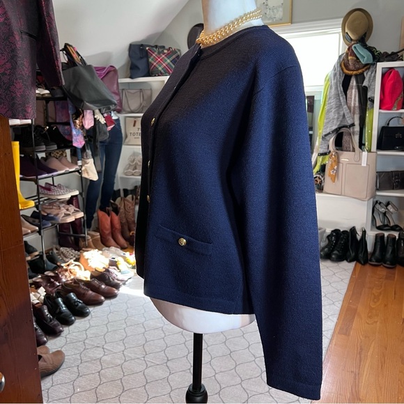 TALBOTS Luxe Navy 100% Merino Wool Cardigan w/ Gold Crest Buttons - Size M - Picture 6 of 10